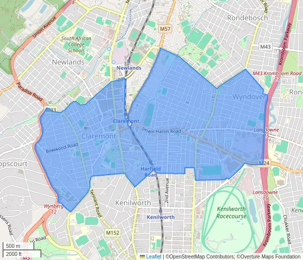 Map of the affected area in CLAREMONT